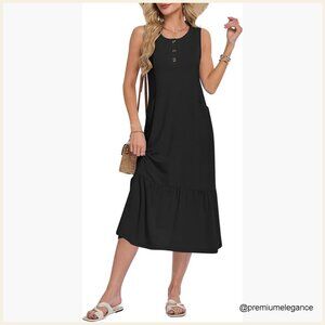 Sleeveless Midi Dress with Pockets, Casual Boho Sundress for Summer